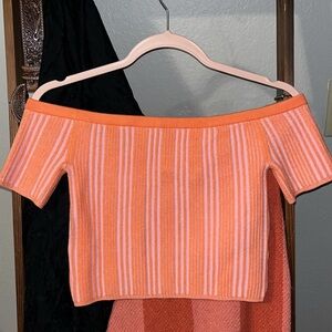 Aerie Orange and Pink Striped Off-Shoulder Top